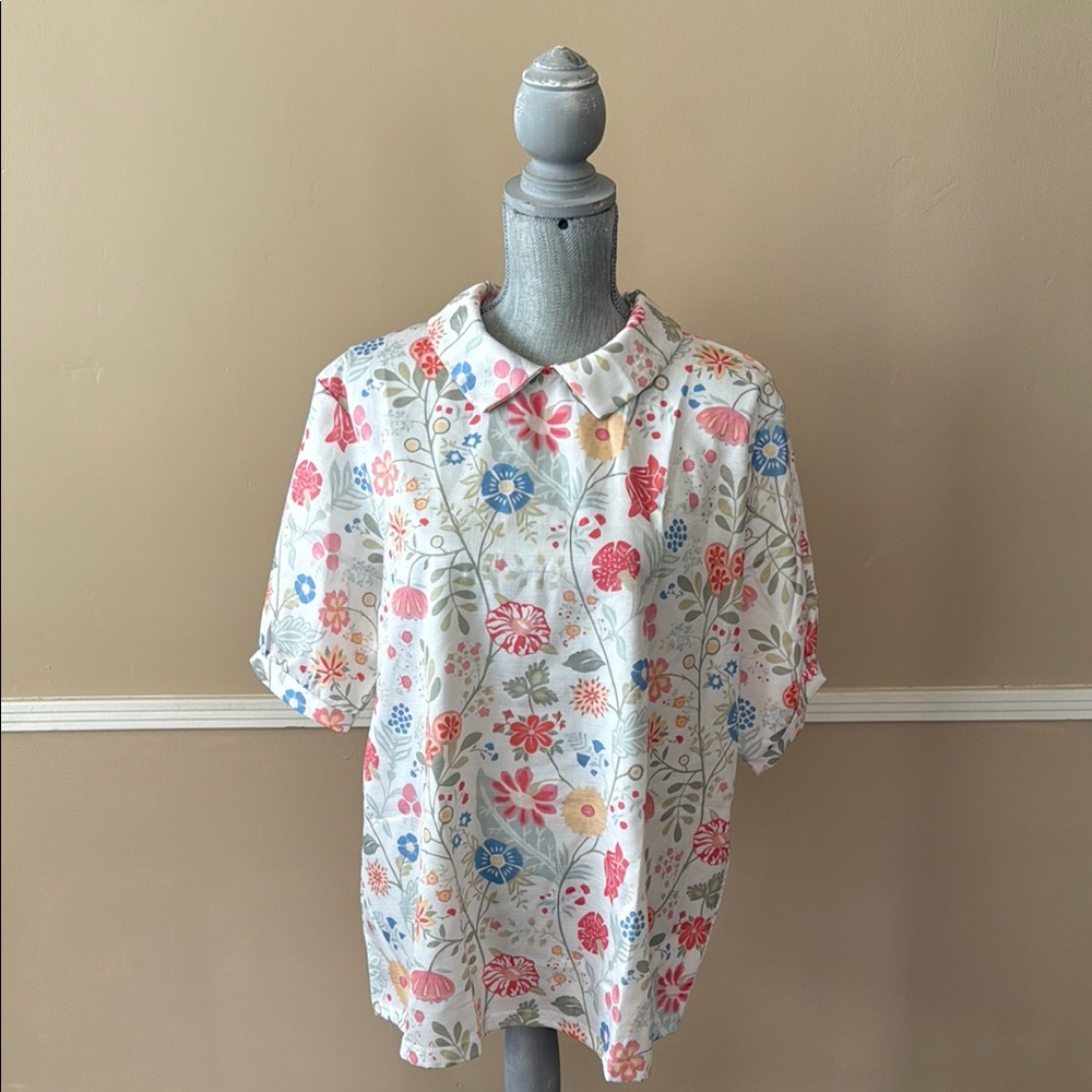 SUMMER COLORFUL 🌼FLORAL🌼 COLLARED BOUSE PLUS SIZE 2XL 🌟NWOT🌟